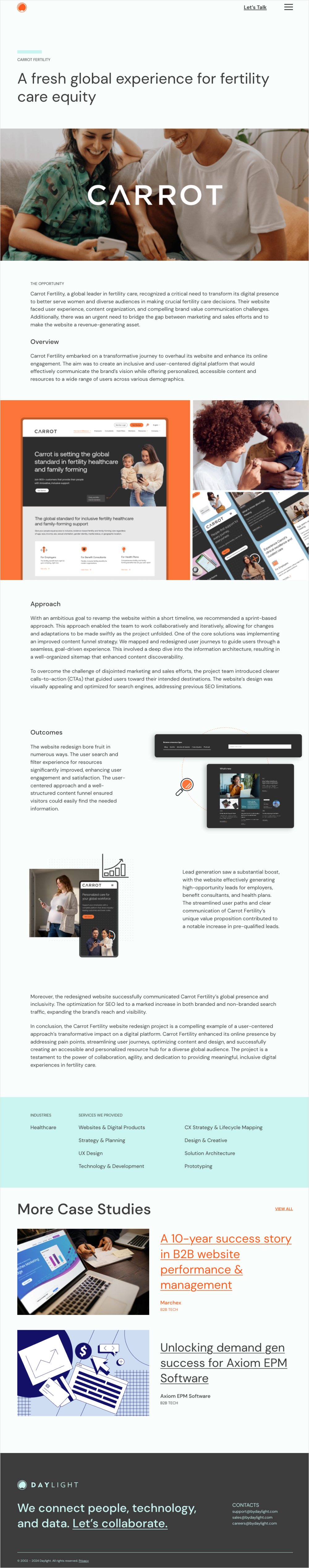 Redesigned Case Study Template showcasing Carrot Fertility client