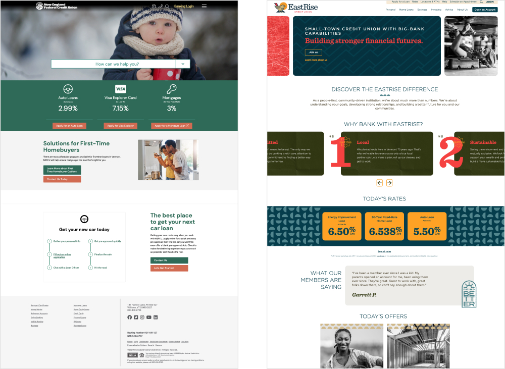 Previous homepage design (Left) and redesigned homepage (Right) of the EastRise homepage design