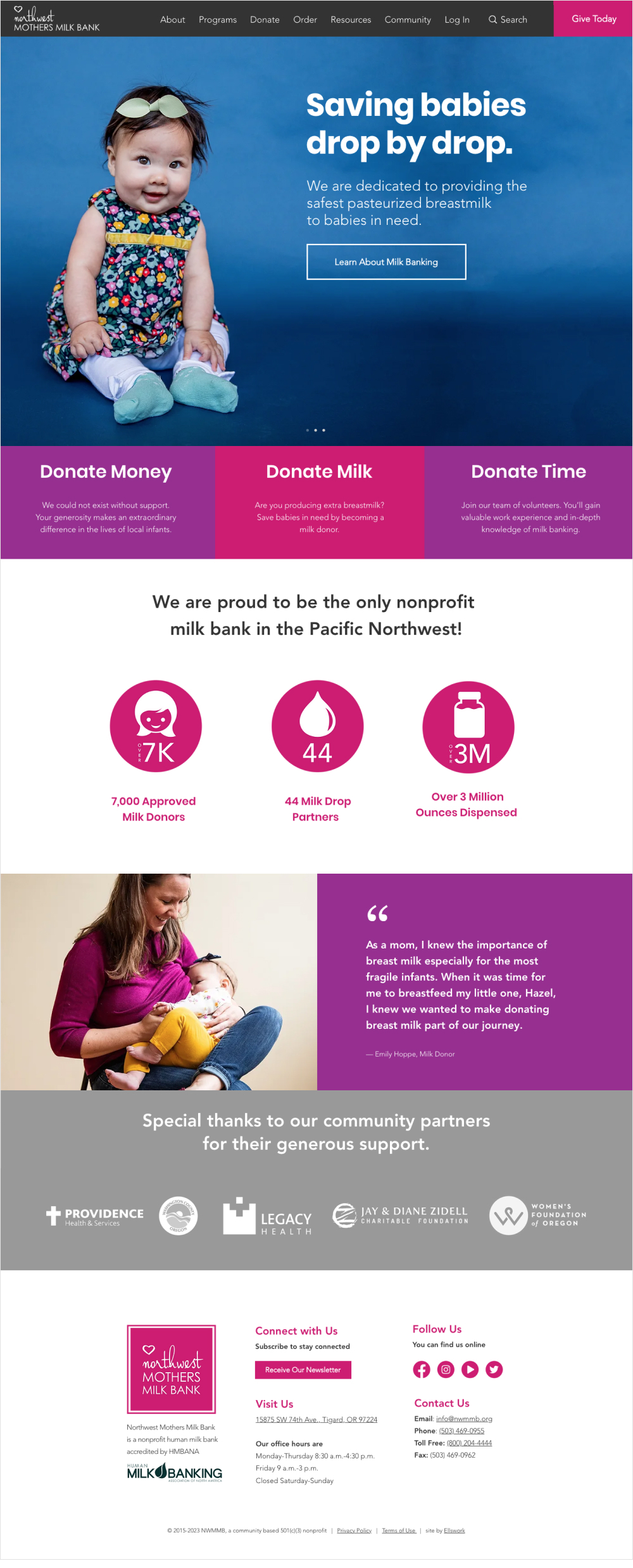 Homepage redesign for Northwest Mothers Milk Bank